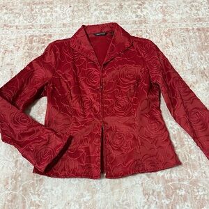 Camellia Silk Embroidered Deep Red Jacket